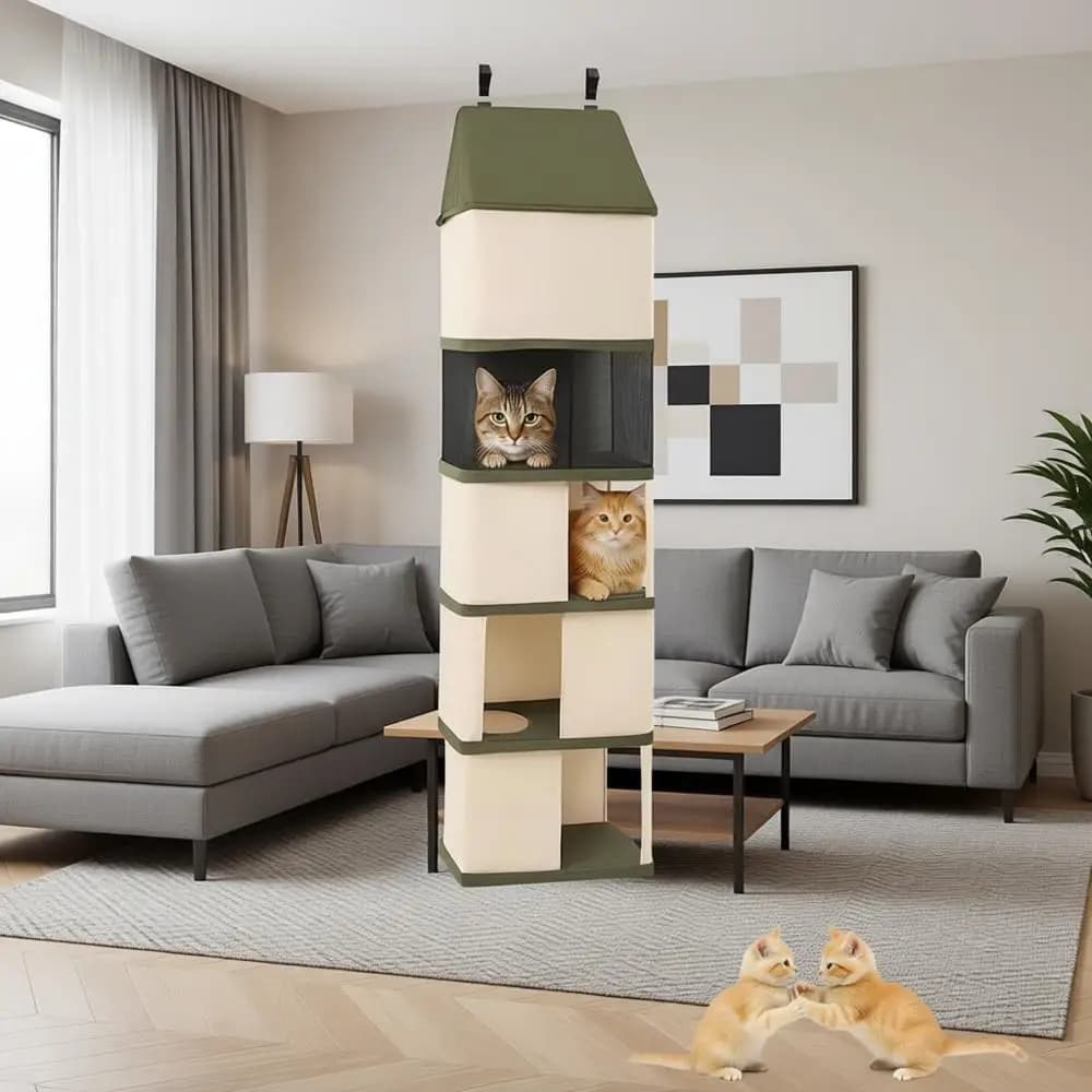 Torre per Gatti da Appendere alla Porta per Gatti da Interni Fino a 18 Kg, Salvaspazio, Livelli Interconnessi, Livelli in Rete, Pieghevole, Senza Attrezzi