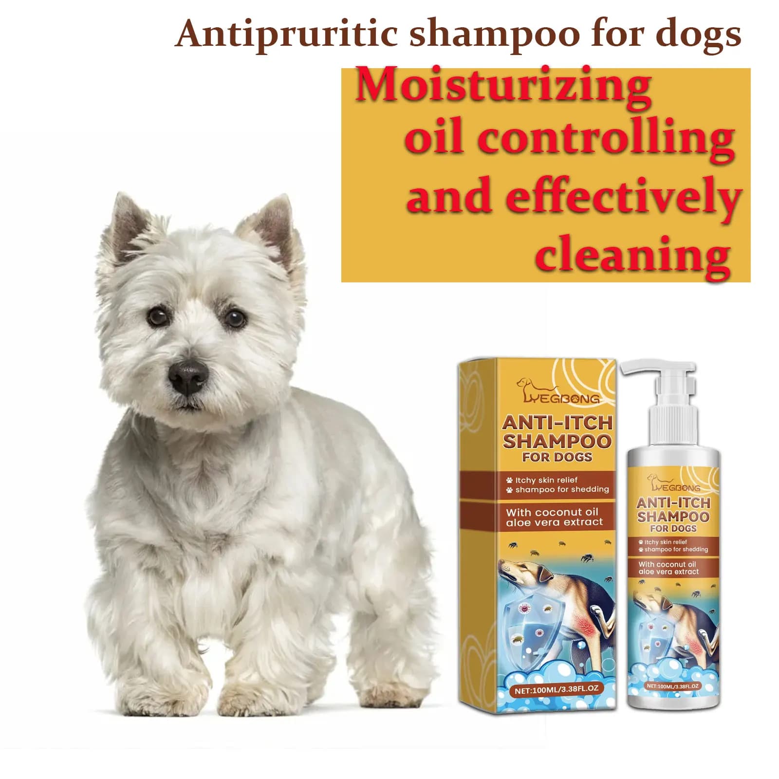 Shampoo and balm for dogs with sensitive skin, moisturizing, anti-prurito, anti-pulci, detergent for pets, removes dirt and mites, balanced pH