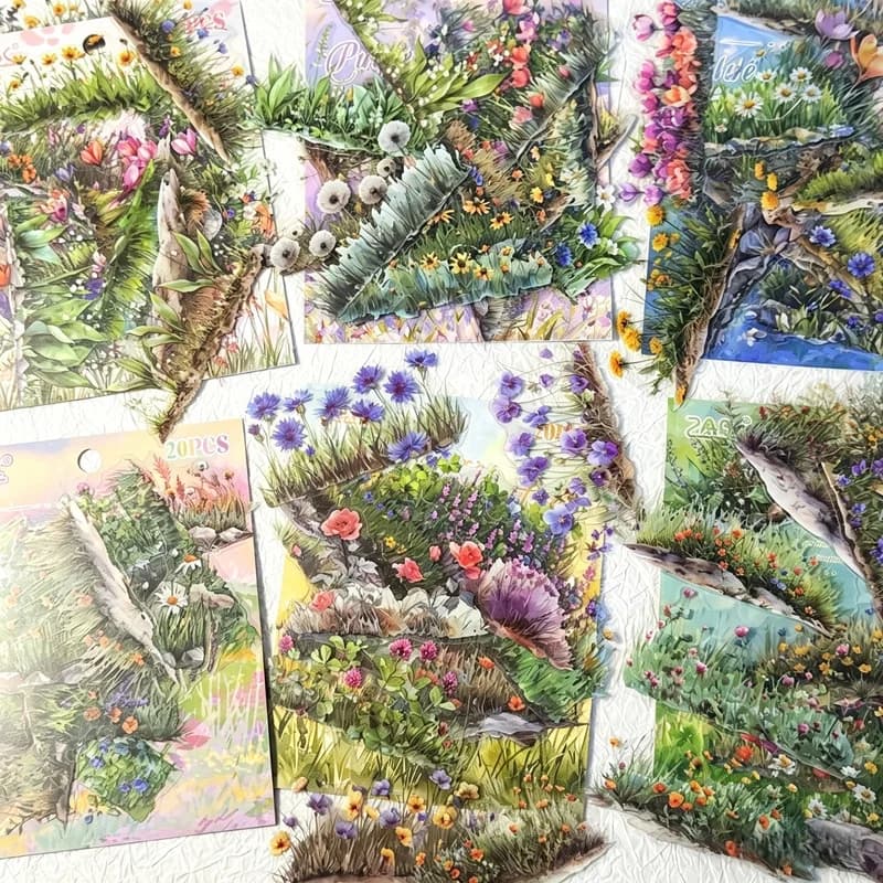 20 Sheets Floral PET Sticker Pack Retro Watercolor Flower Stickers INS Style Garden Decals For Journal Scrapbooking DIY Crafts