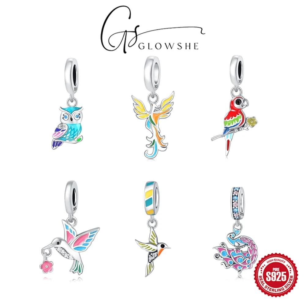 Glowhe 100% 925 Sterling Silver Zircone Pappagallo e Uccelli Pendenti e Ciondoli Bracciale Collana Ciondolo FAI DA TE Accessori di Gioielleria Raffinata delle Donne Regalo