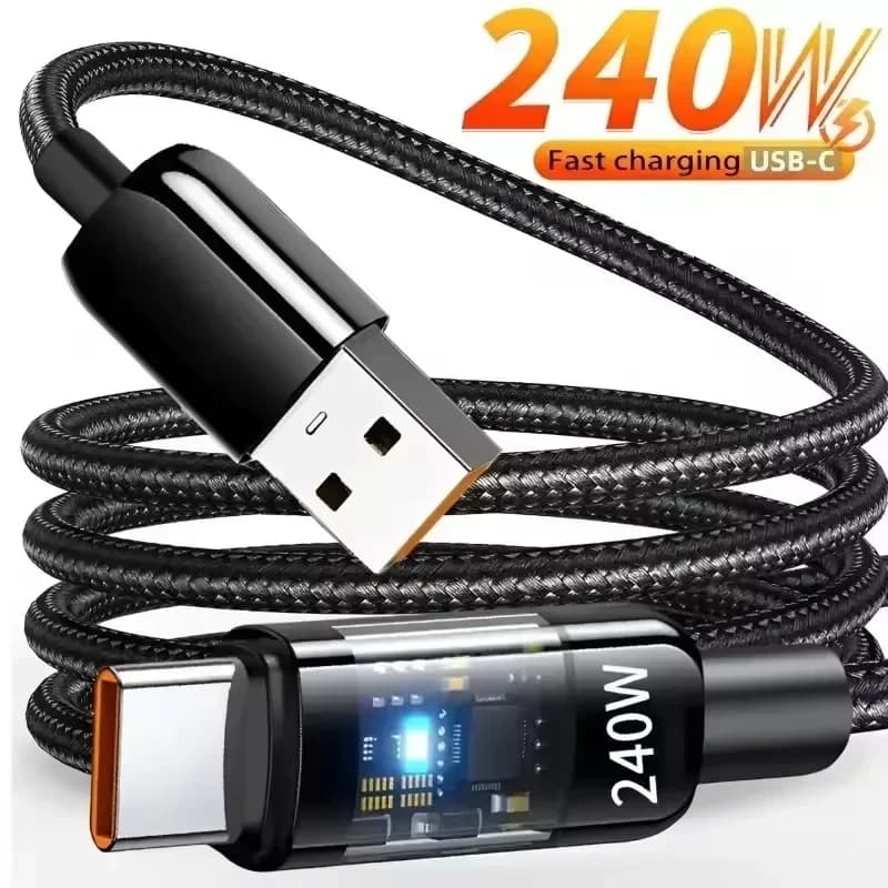 Cavo di ricarica super veloce da 240W QC 3.0 USB a Type C con display LED digitale, cavo dati per caricabatterie telefono per Samsung Xiaomi Huawei
