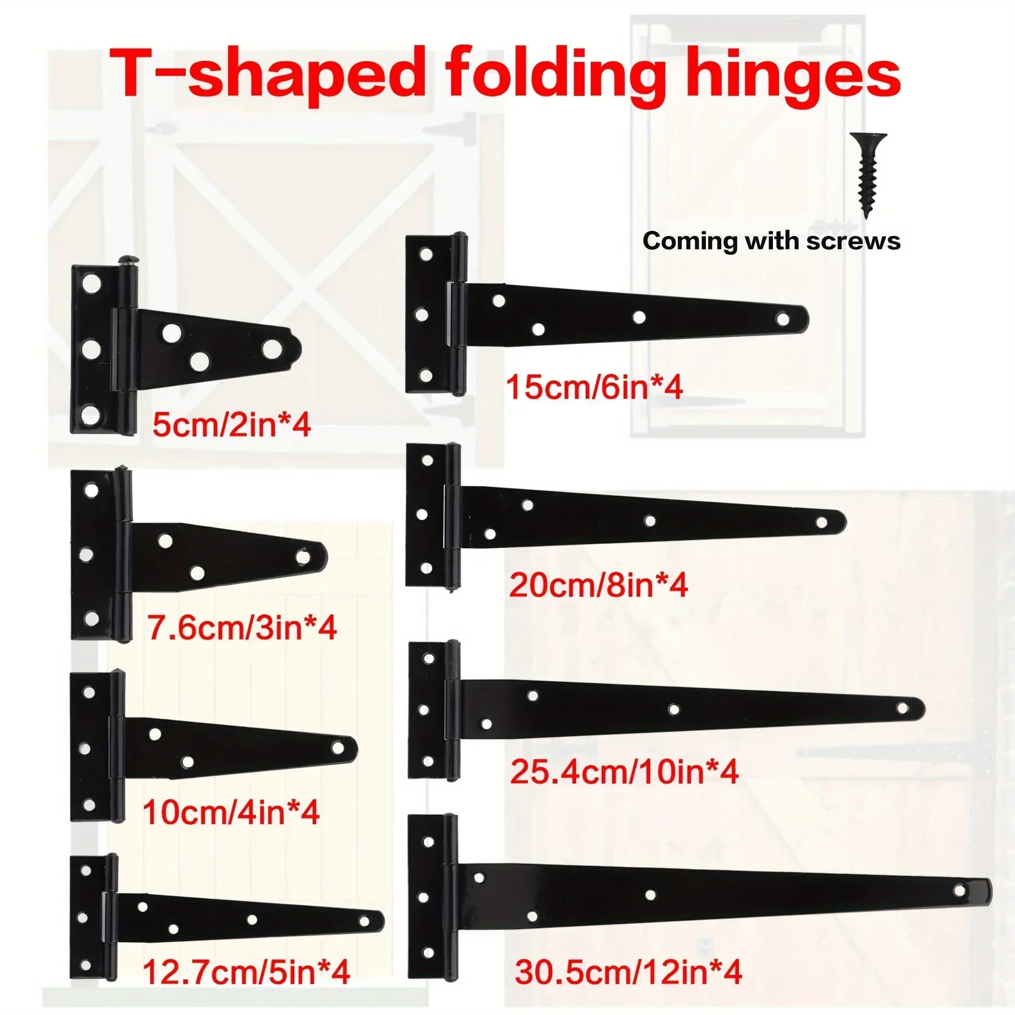 Black 4-piece door hinges with screws, anti-rust cabinet hinges for cabinet furniture doors (fácil adjustment)