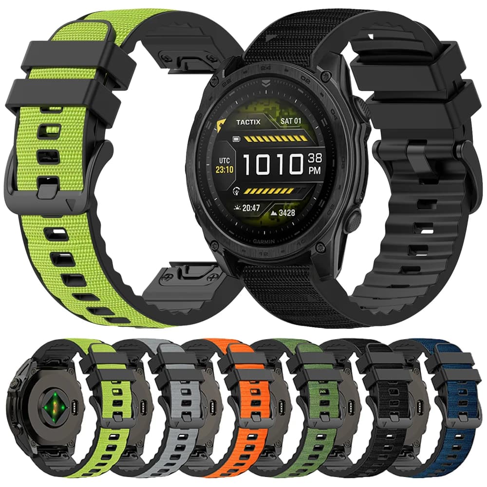 Cinturino intrecciato QuickFit 22 26mm per Garmin Tactix 8 7 Pro Delta Bravo/Quatix 8 47 51mm 7 7X 6 5, cinturino in nylon e silicone