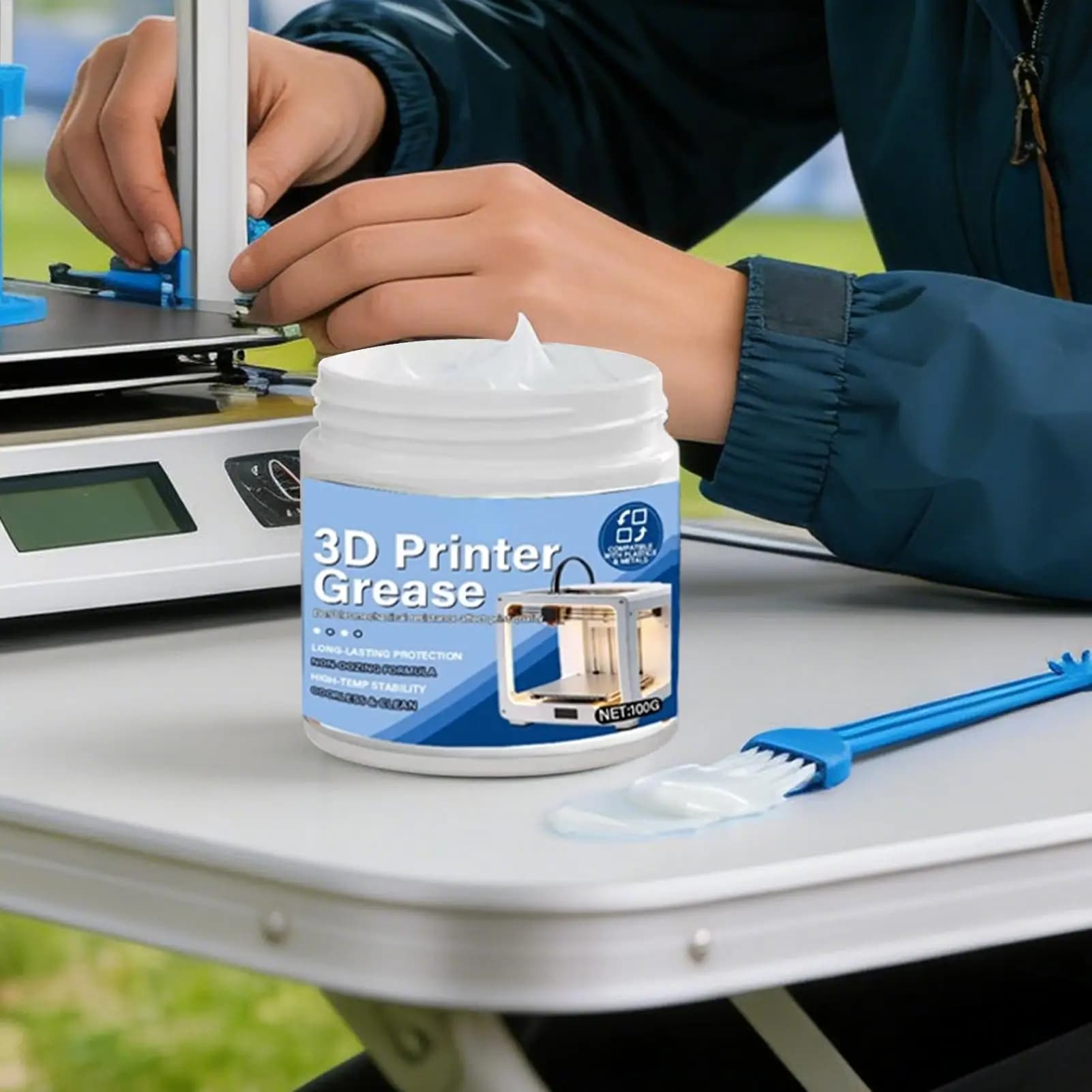 3D Printer Lubricant 100g Oil for Bearings and Motors with 3D Printer Oil Brush for Linear Guides Machines Domestic and Working Use