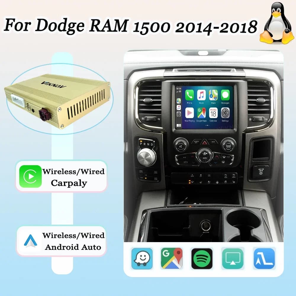 Viknav Linux For Dodge RAM 1500 2014-2018 Car Screen Decoder Interface Box Multimedia Android Auto GPS Wireless Carplay Stereo