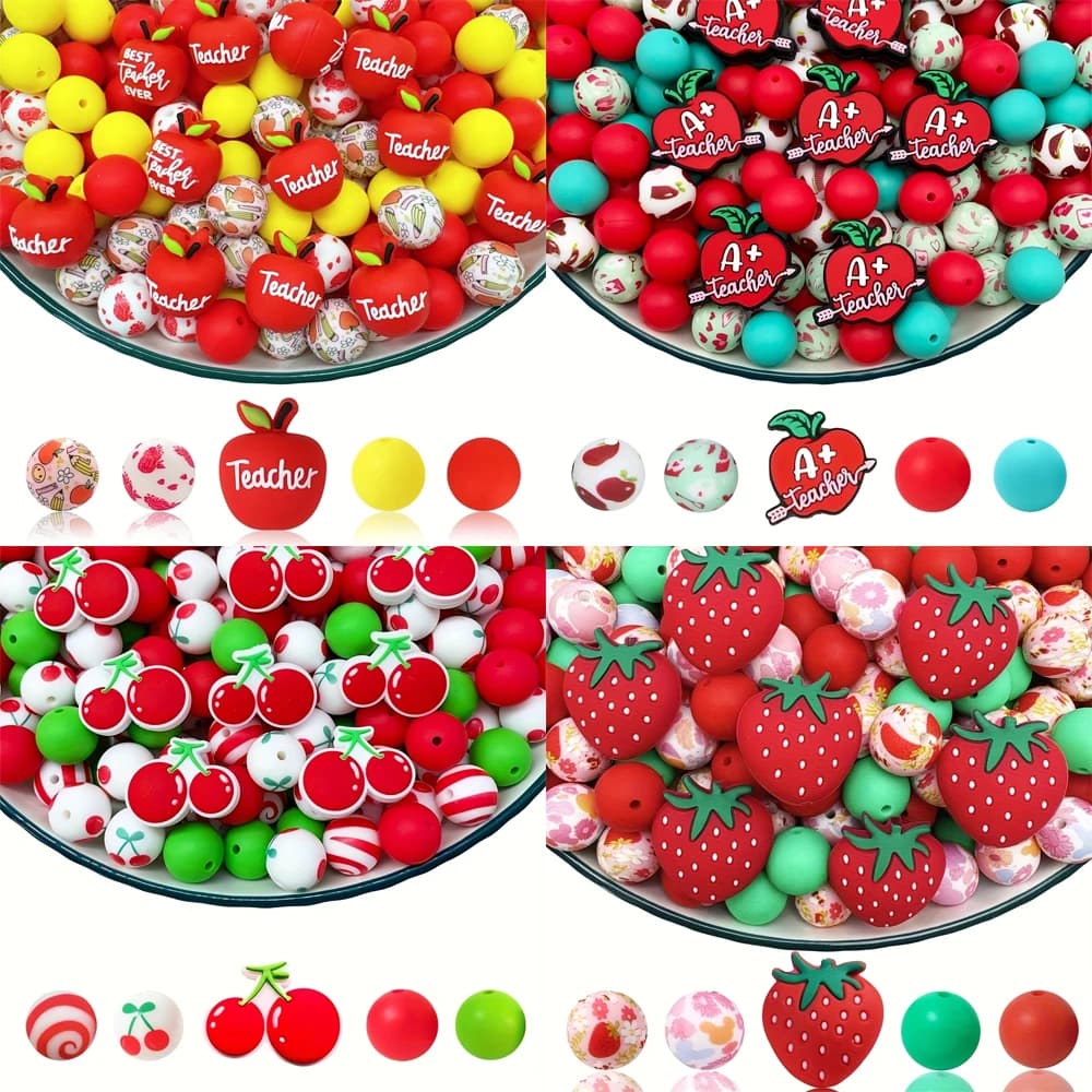 Set di perline in silicone serie frutta 6/25 pezzi, perfetto per l'artigianato fatto a mano fai-da-te come portachiavi, collane, bracciali, ecc.