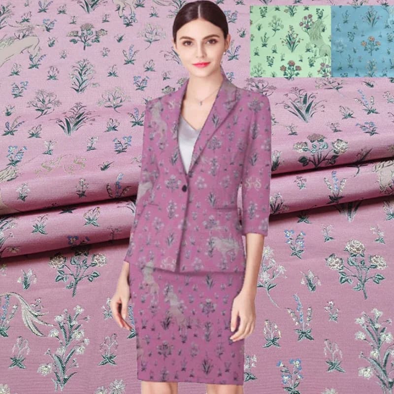 Brocade Gold Thread Jacquard Fabric White Horse Autumn Winter Trench Coat Suit Clothing Skirt Cloth for Sewing Per Meter
