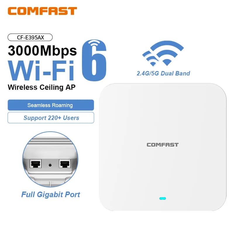 COMFAST WiFi6 Soffitto AP 3000M Gigabit POE RJ45 Punto di accesso interno wireless 2.4 5.8Ghz Ripetitore WiFi montato a parete Copertura Roaming