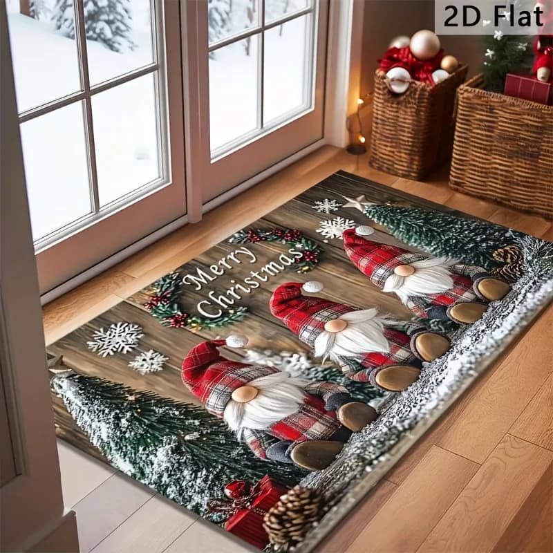 Christmas Plaid Gnomes Wreath Pinecone Snowflake Flannel Doormat Anti Slip Front Door Mat Farmhouse Home Entrance Decor Rug