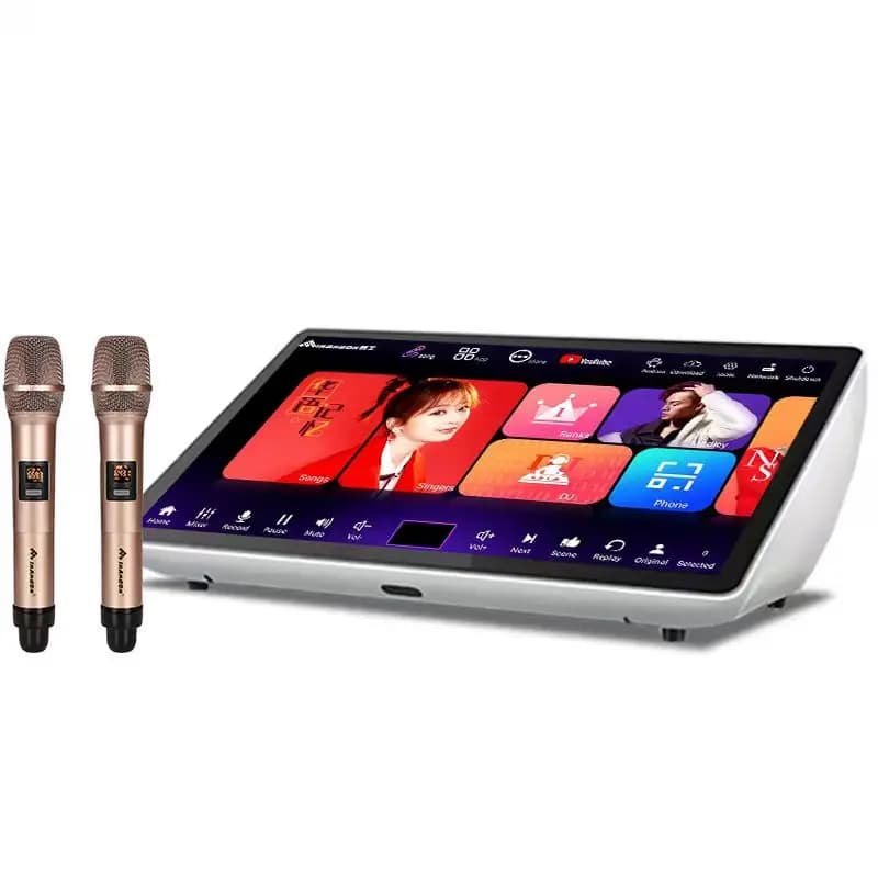 Inandon Touch Screen Karaoke Machine with Microphones KTV Singing System Monthly Cloud Song Updates Supports YouTube 19.5''