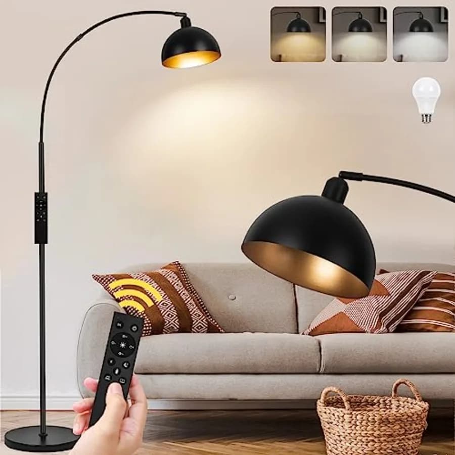 Lampade da Terra ad Arco Migliorate per Soggiorno - Lampada da Terra ad Arco Dimmerabile con Telecomando e Lampadina LED 9W 2700-6000K Inclusa M