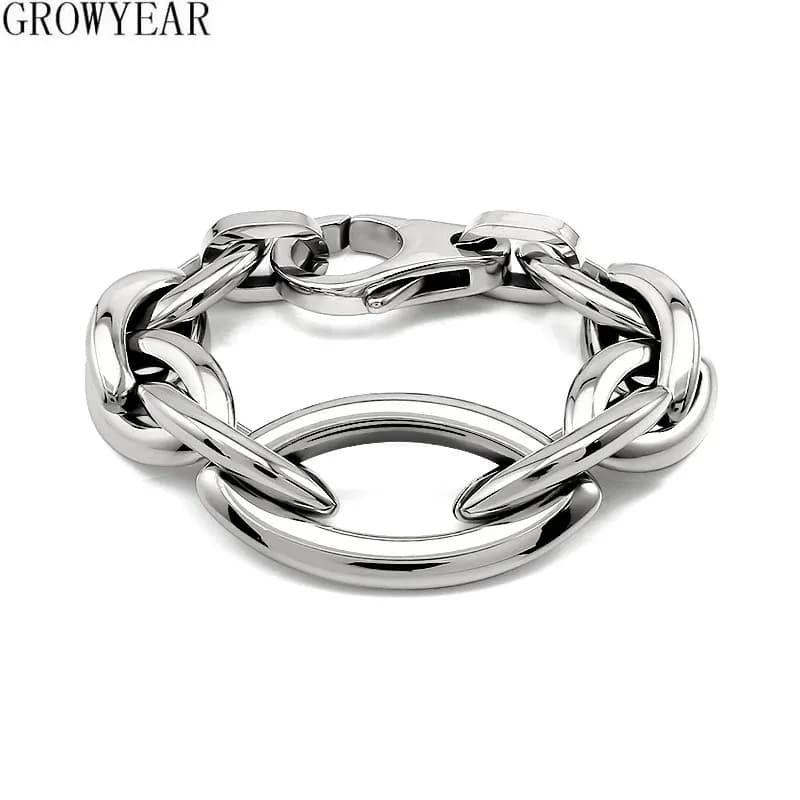 Bracciale grande e largo e grosso da donna Braccialetti pesanti esagerati e freschi in acciaio inossidabile con enorme chiusura speciale