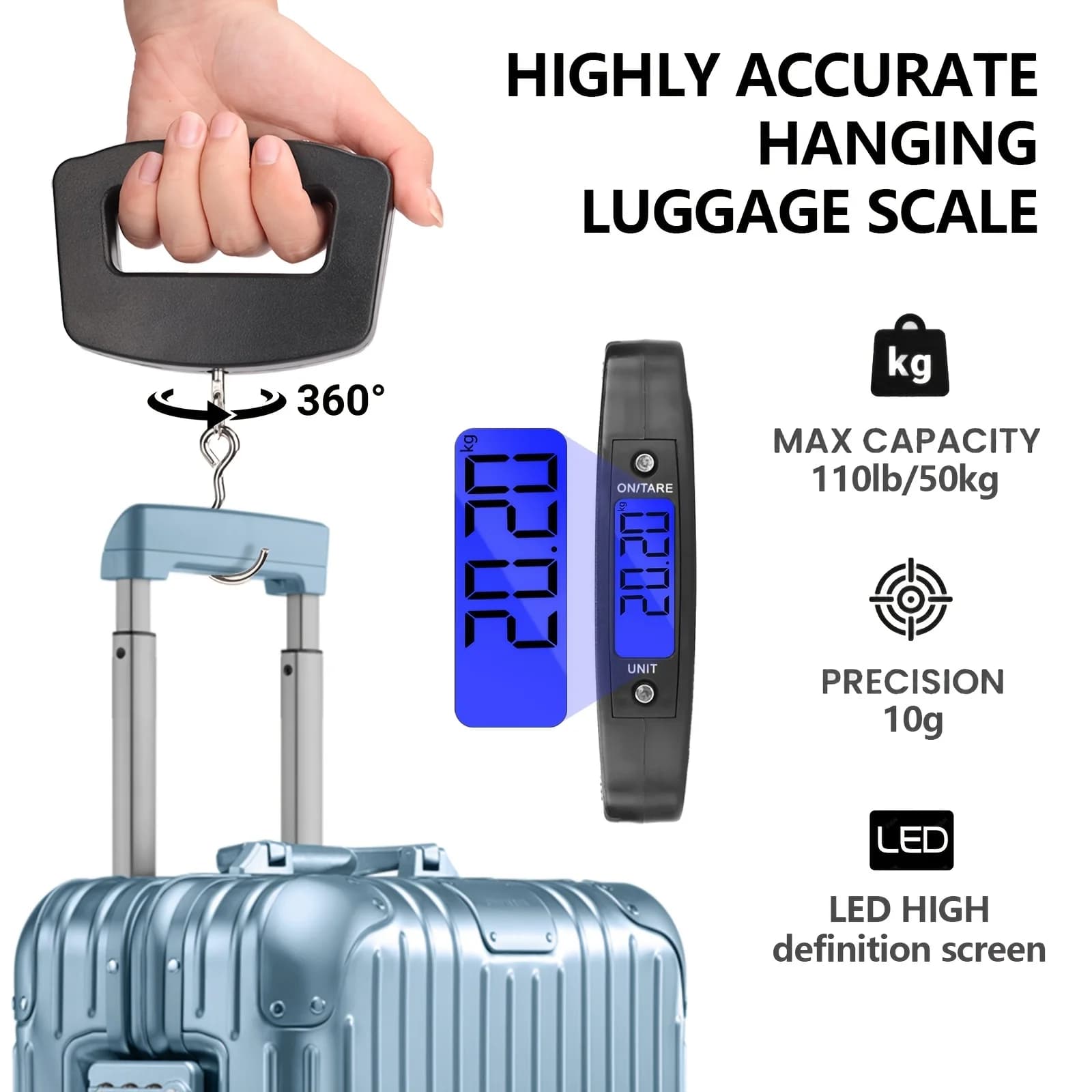 50kg/100g LCD Digital Scale Electronic Luggage Portable Luggage Scale High Precision Travel Digital Hanging Scales With Webbing