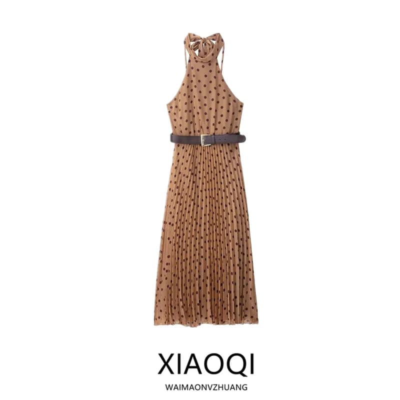 Nuovo Arrivo Autunno 2025: Abito Midi da Donna con Design a Pois e Cintura, Stile Casual alla Moda Senza Maniche