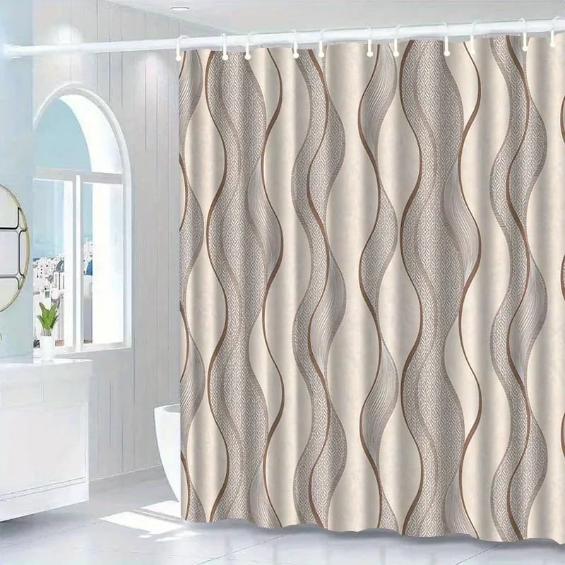 Luxurious Modern Taupe Beige Abstract Wavy Shower Curtain Waterproof Bathroom Curtain Liner Privacy Shower Screen for Home Decor