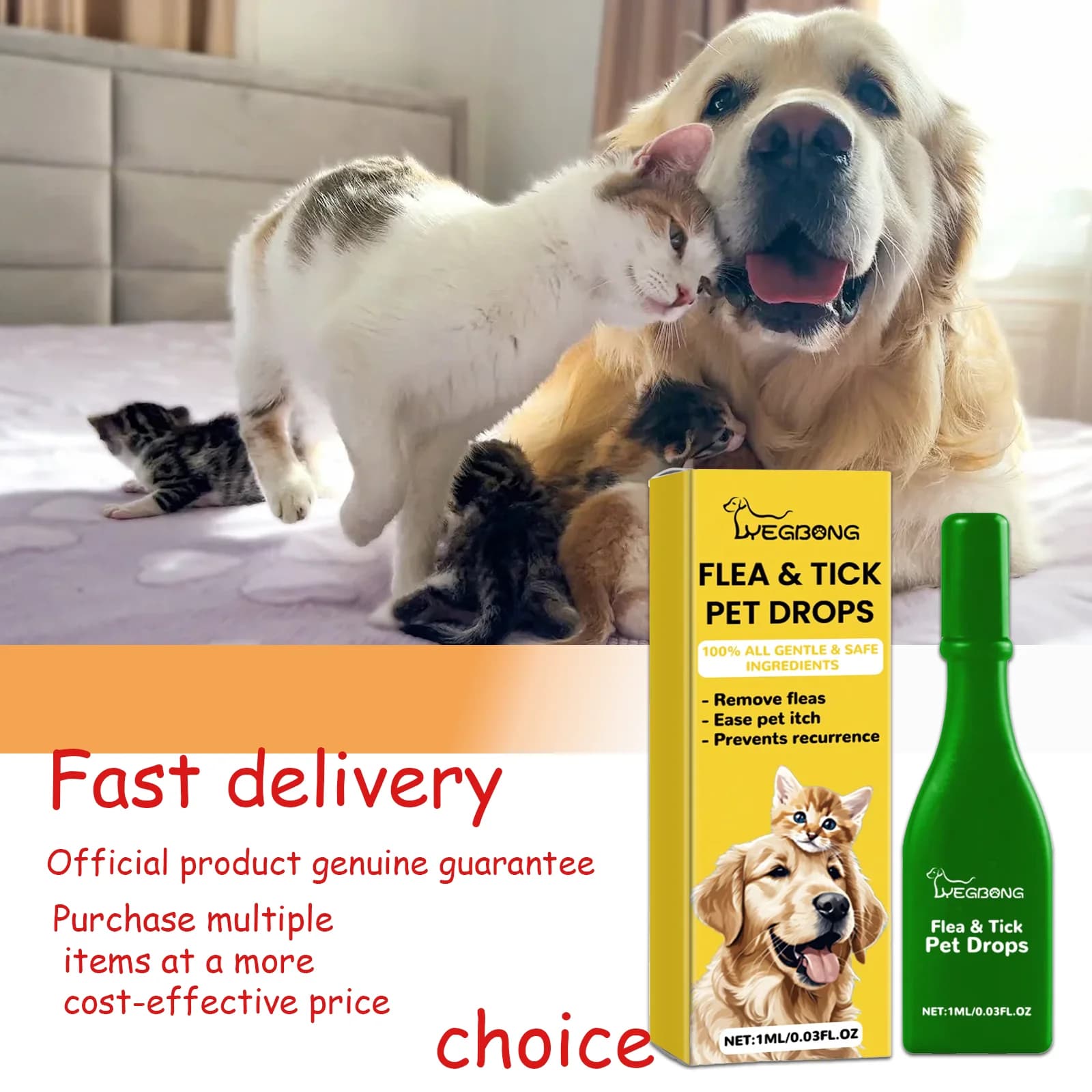 Repellente Esterno per Insetti per Cani e Gatti, Rimozione Pulci, Zecche e Pidocchi, Cura Antiprurito della Pelle, Gocce per la Pulizia degli Animali Domestici