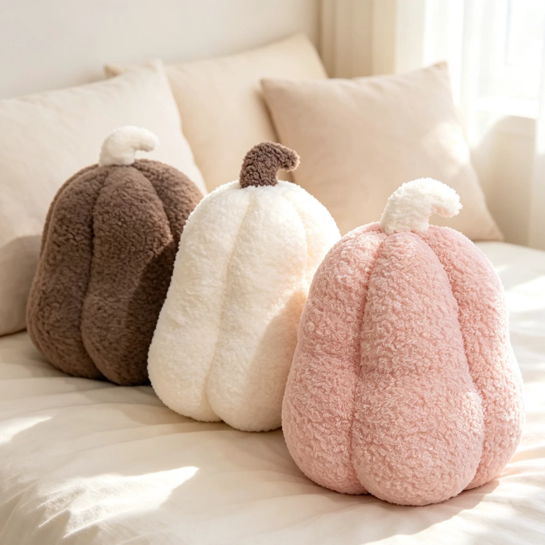 Ins Style Minimalist Pumpkin Plush Throw Pillow Sofa Cushion Window Seat Decorative Ornament for Living Room Bedroom with Filler
