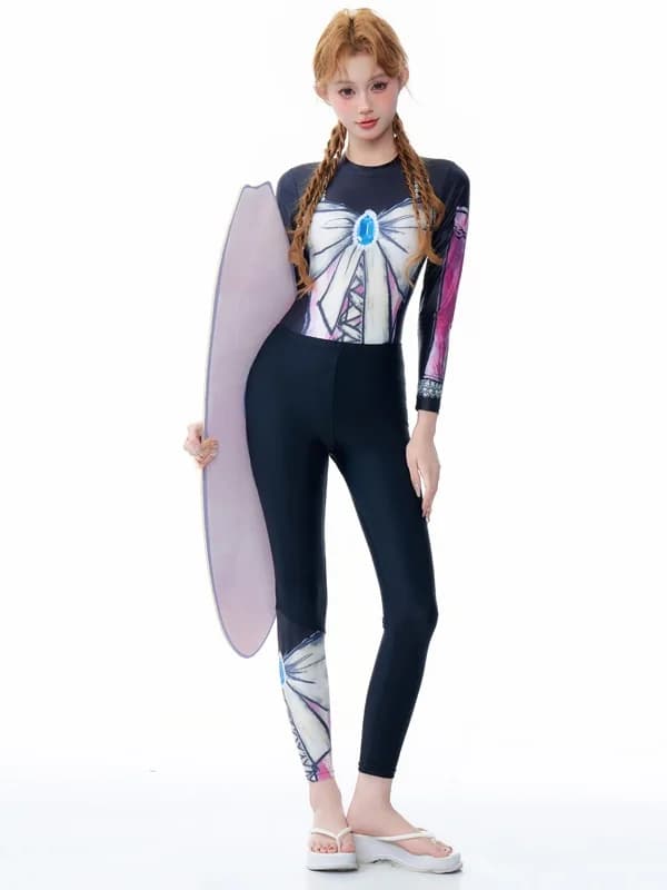 New Indoor Women's Swimwear Long Sleeves, Two Pieces, for Surfing, Snorkeling, Solar Protection, Slimming Effect