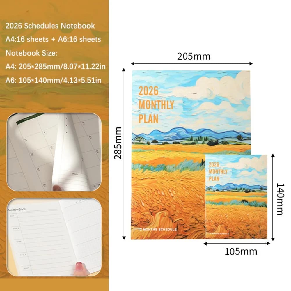 2 Pz/set A4/A6 2026 Orari Notebook Efficienza di Lavoro Vita Check-in Agenda Planner Piano di Apprendimento 2026 Calendario Planner Ufficio
