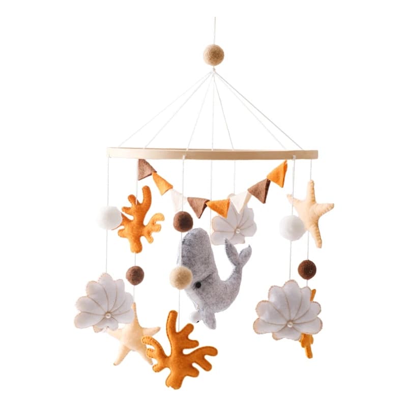 Giocattolo sonaglio per bambini Feltro morbido Oceano Mobile in legno sul letto Carillon per neonato Campana per letto Giocattoli appesi Staffa per supporto Giocattoli per culla infantile