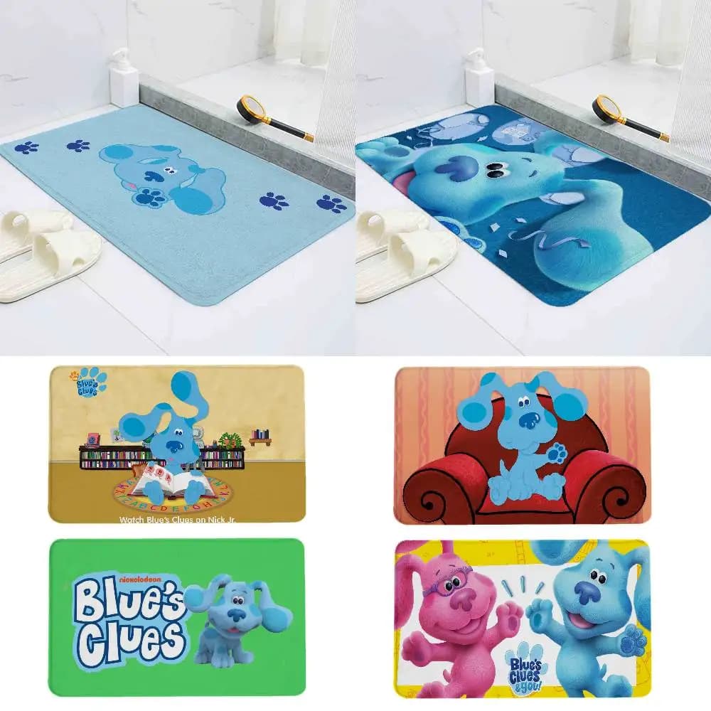 Blues C-Clues Floor Mat Pattern Printed Flannel Door Mat, Suitable For Bathroom, Living Room, Home Decoration