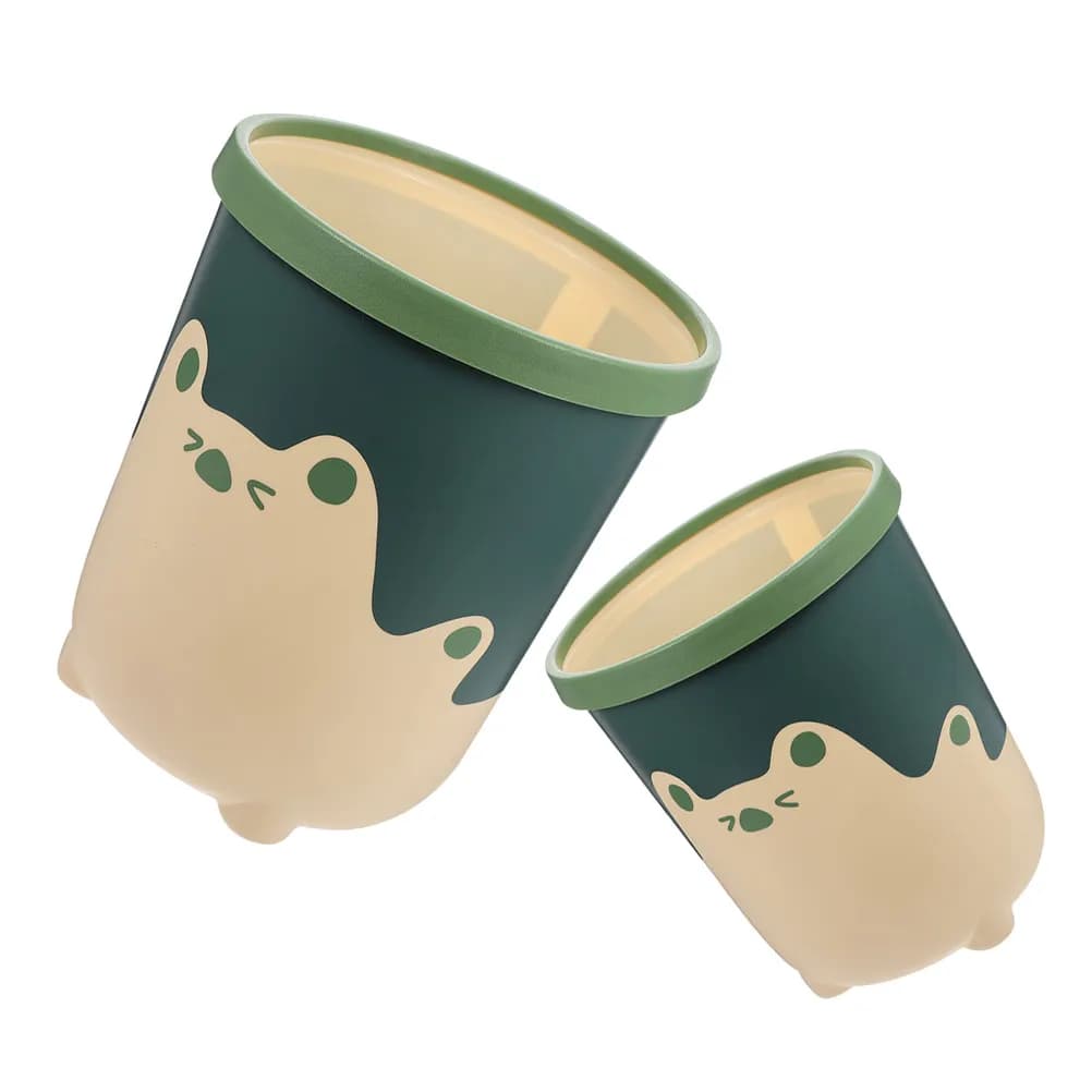 2Pcs Cartoon Trash Can Plastic Garbage Bin Multi Purpose Wastebasket for Kitchen Bathroom Office Bedroom Small Waste Paper