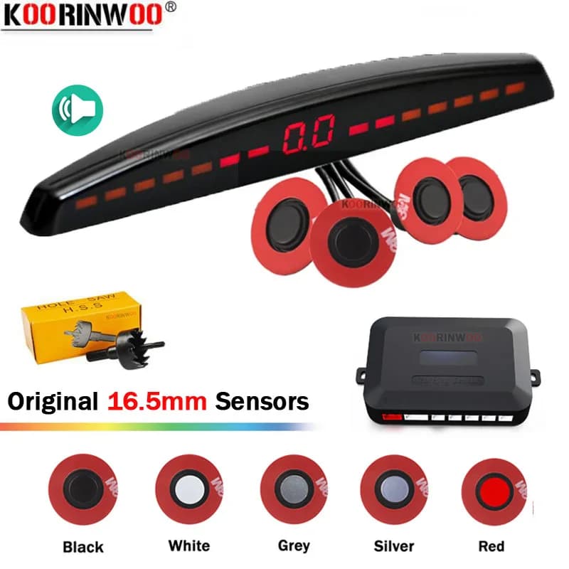 Sensori piatti regolabili Koorinwoo da 13 mm per auto con schermo LED Sensore di parcheggio Kit sistema di suoni segnale acustico rilevatore di radari inversi
