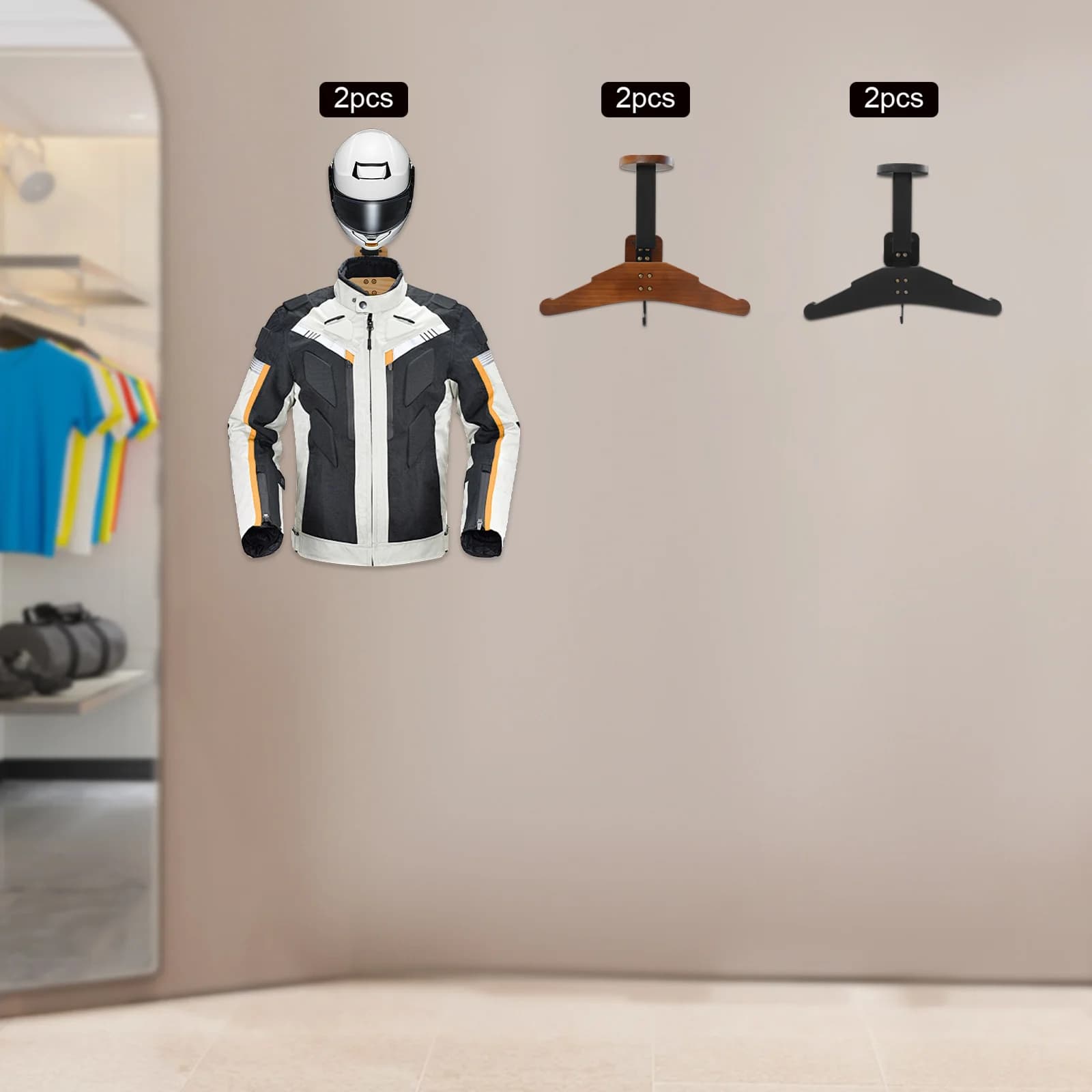 Supporto da Parete in Legno per Casco da Moto, per Caschi Tattici, Gilet e Accessori Moto