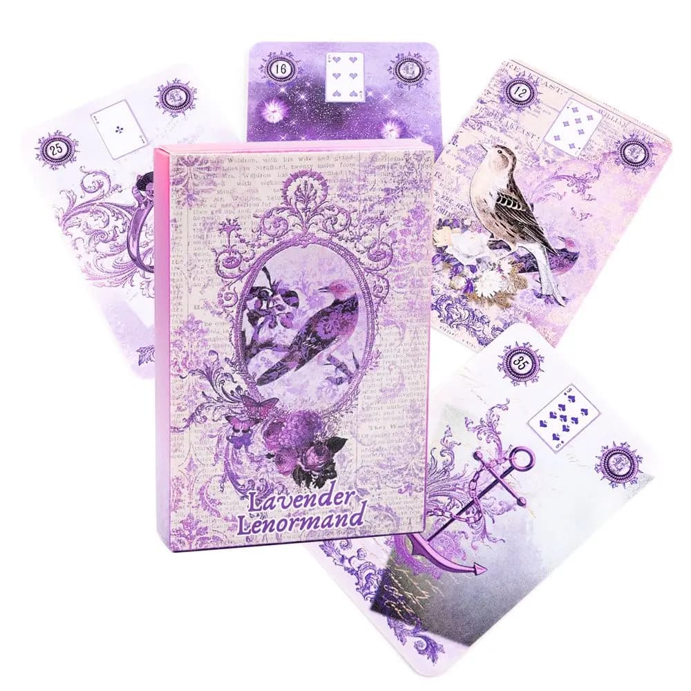 Lavender Lenormand Deck - 36 carte con illustrazioni botaniche vintage, alternativa al tarocchi dall'estetica viola shabby chic