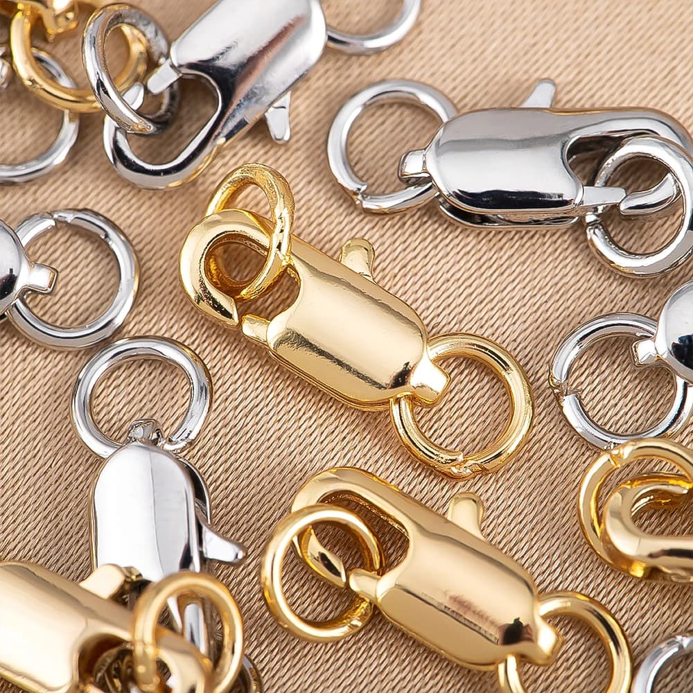 5 pcs in gold color brass with snap hook hooks with 10 pieces open jump ring for creation of diy jewelry handmade bracelet