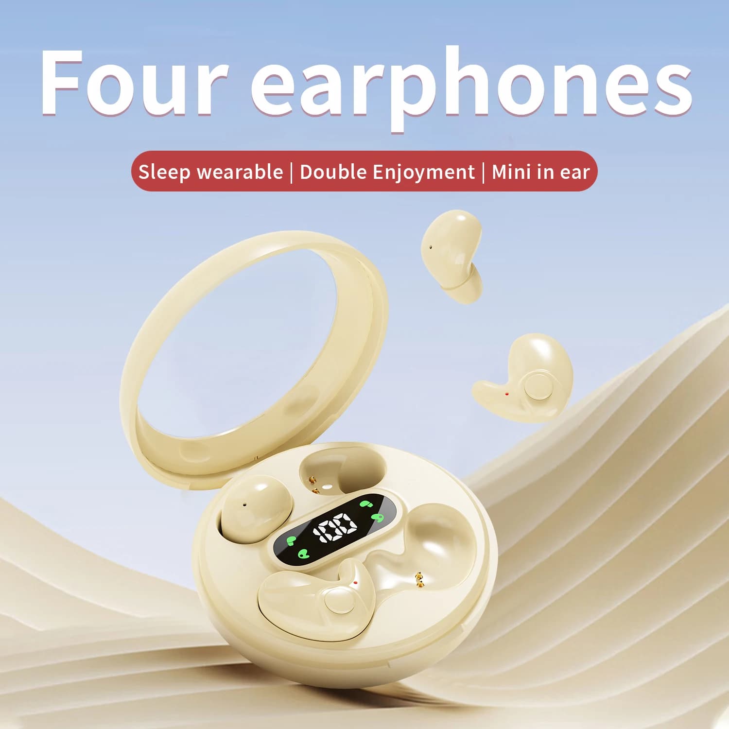 Bluetooth wireless earphones TWS, sports headphones + earphones for sleep, long-lasting battery, mini size, comfortable to wear