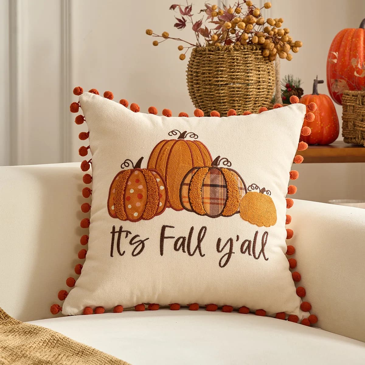 Thanksgiving Day Pumpkin Embroidery Pillow Cover Cojines Halloween Decoration Cushion Cover Headboard Pillowcase 30X50/45X45Cm