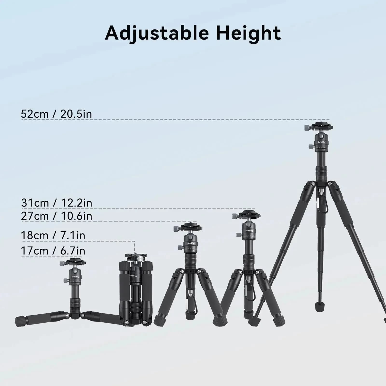 SmallRig 4289 VT-20 Mini Treppiede in Alluminio, Carico 6kg, Piastra a Sgancio Rapido, Altezza Massima 52cm per Fotocamere DSLR, Mirrorless e Smartphone