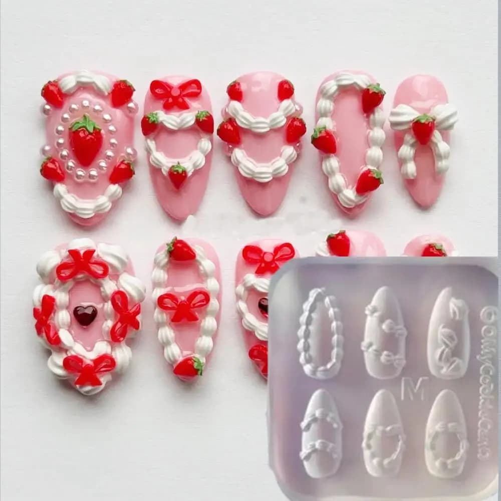 1 pz 3D torta crema in silicone intaglio stampo per unghie gelato francese cuore pizzo pendenti per unghie modelli fai da te creativo manicure stencil 2