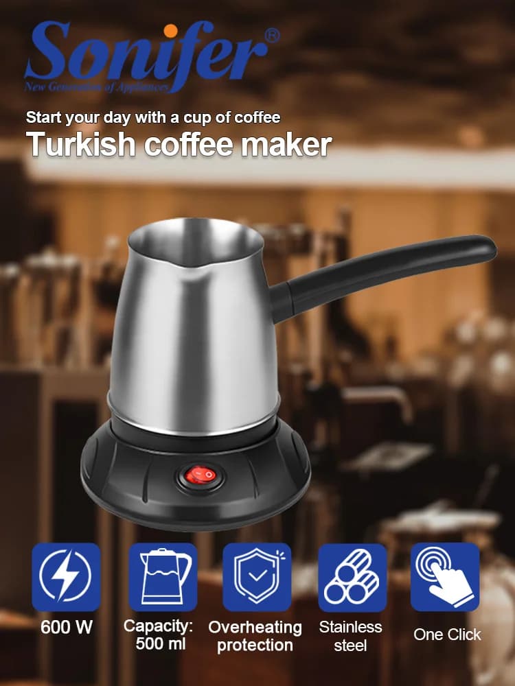 500 ml SF-3604 stainless steel Turkish coffee maker, 600 W electric pot, control with one touch, dry anti-unture protection