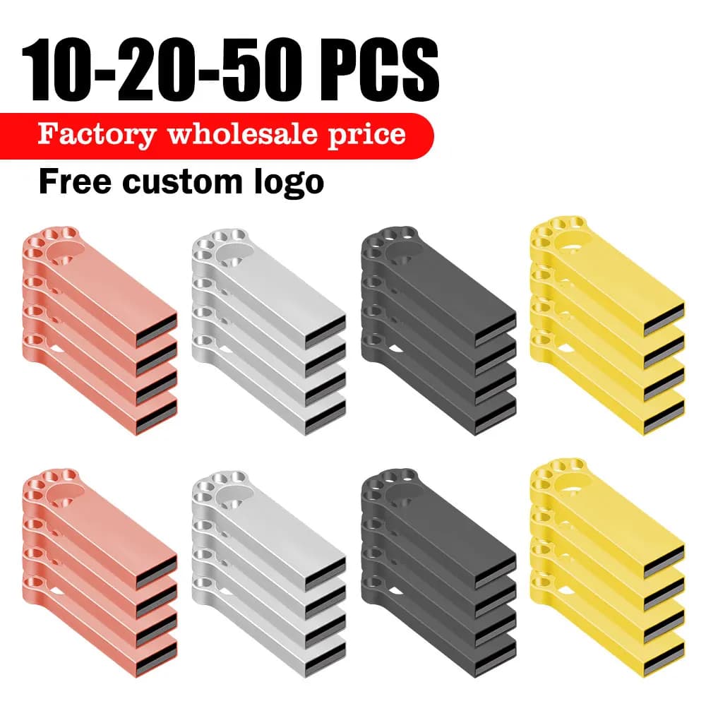 10/20/50 pezzi Chiavetta USB in metallo 1 GB 2 GB 4 GB Pendrive 8 GB 16 GB Chiavetta USB 32 GB 64 GB 128 GB Memory Stick 128 MB 256 MB LOGO gratuito