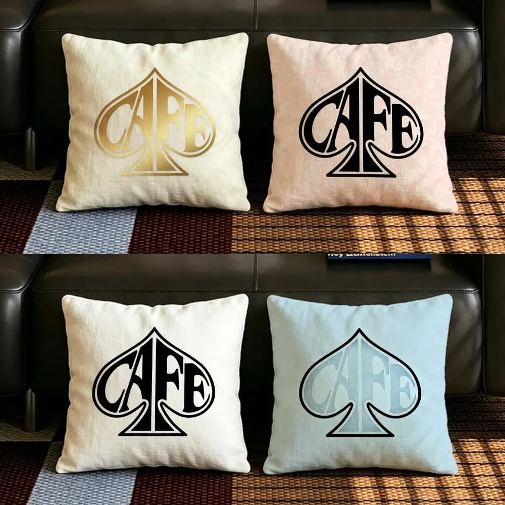 Set di fodere per cuscini in lino naturale Pattern C-Cafe A-Ace o-of S-Spades, decorazione completa per divano, camera da letto e sedia