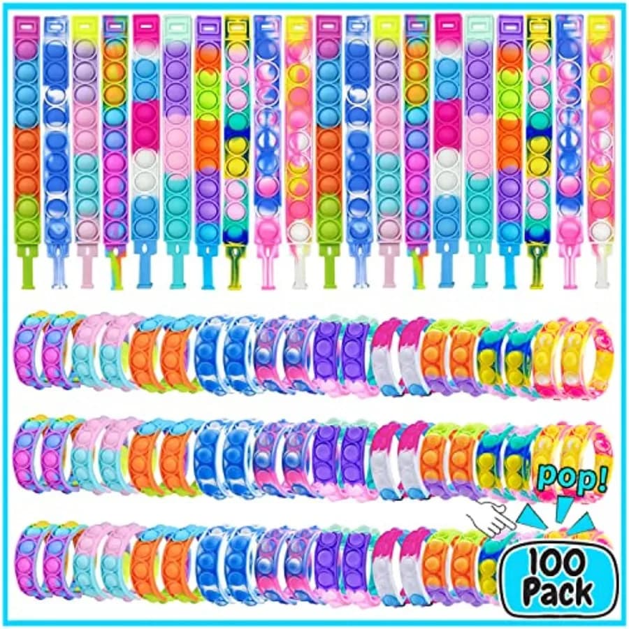 100 Pezzi Braccialetti Pop Fidget, Braccialetti a Bolle, Giocattoli Sensoriali per Adulti con ADHD ADD Autismo, Regali per Scambio in Classe, Gadget per Feste