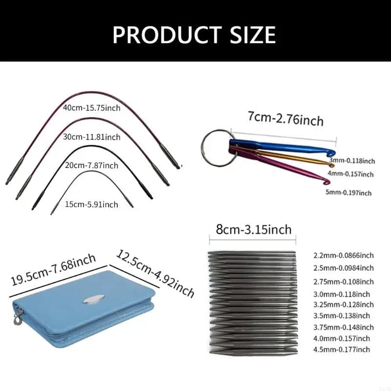 Set circolari intercambiabili con custodia e accessori da maglia in acciaio inossidabile da 2,2 mm a 4,5 mm