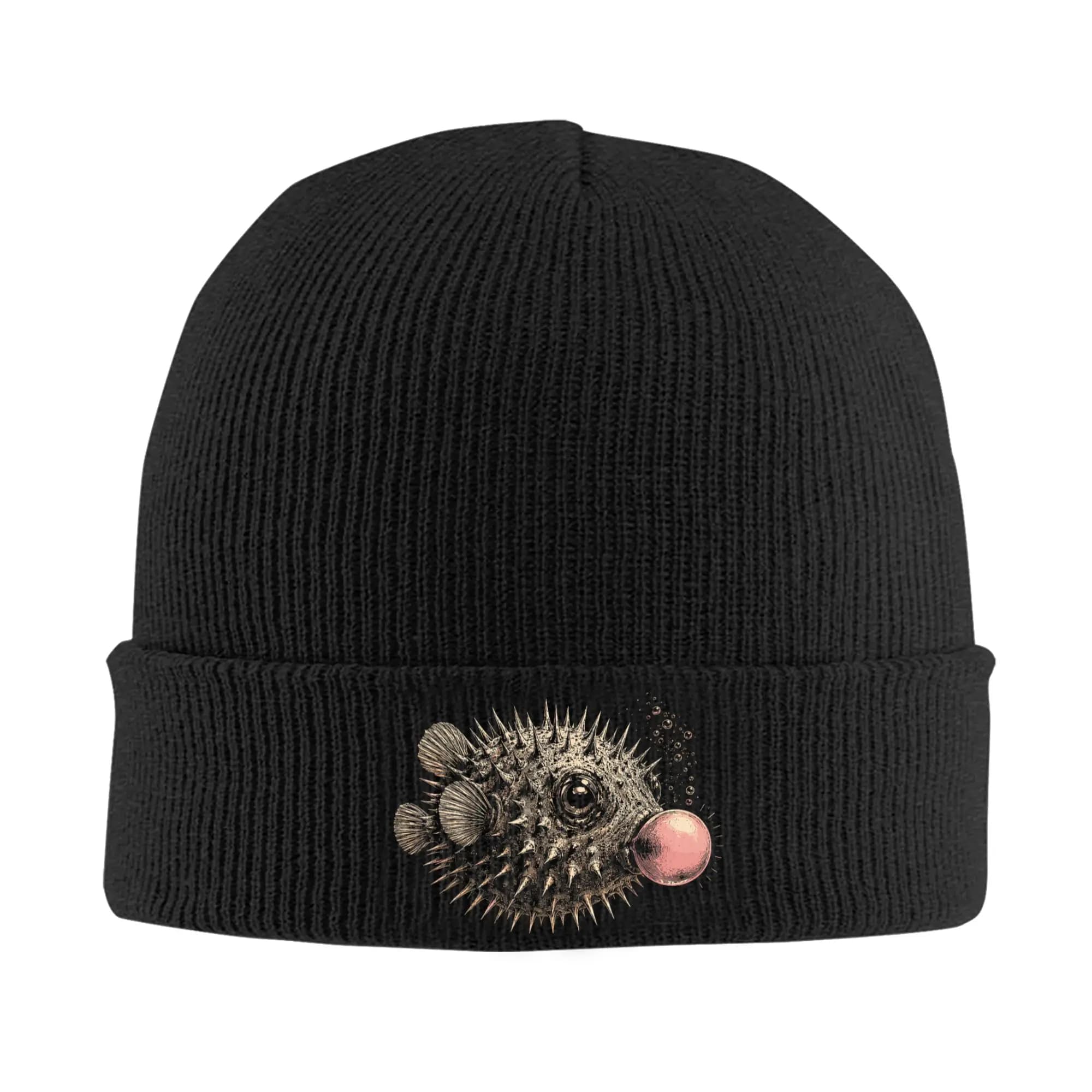 Retro Puffer Fish Bubble Gum Underwater Sea Blow Fish Knit Hat Beanie Hats Head Wrap Men Women Bonnet Hats Spring Fashion Caps