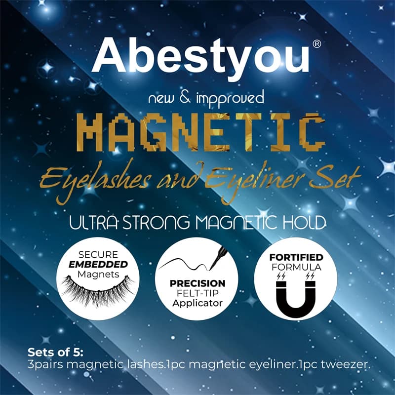 Abestyou 3 pairs 5d Micro Guantum Magnet Cat Eye mink eyeliner fake eyeliner waterproof magnetic liquid with kit tweezers