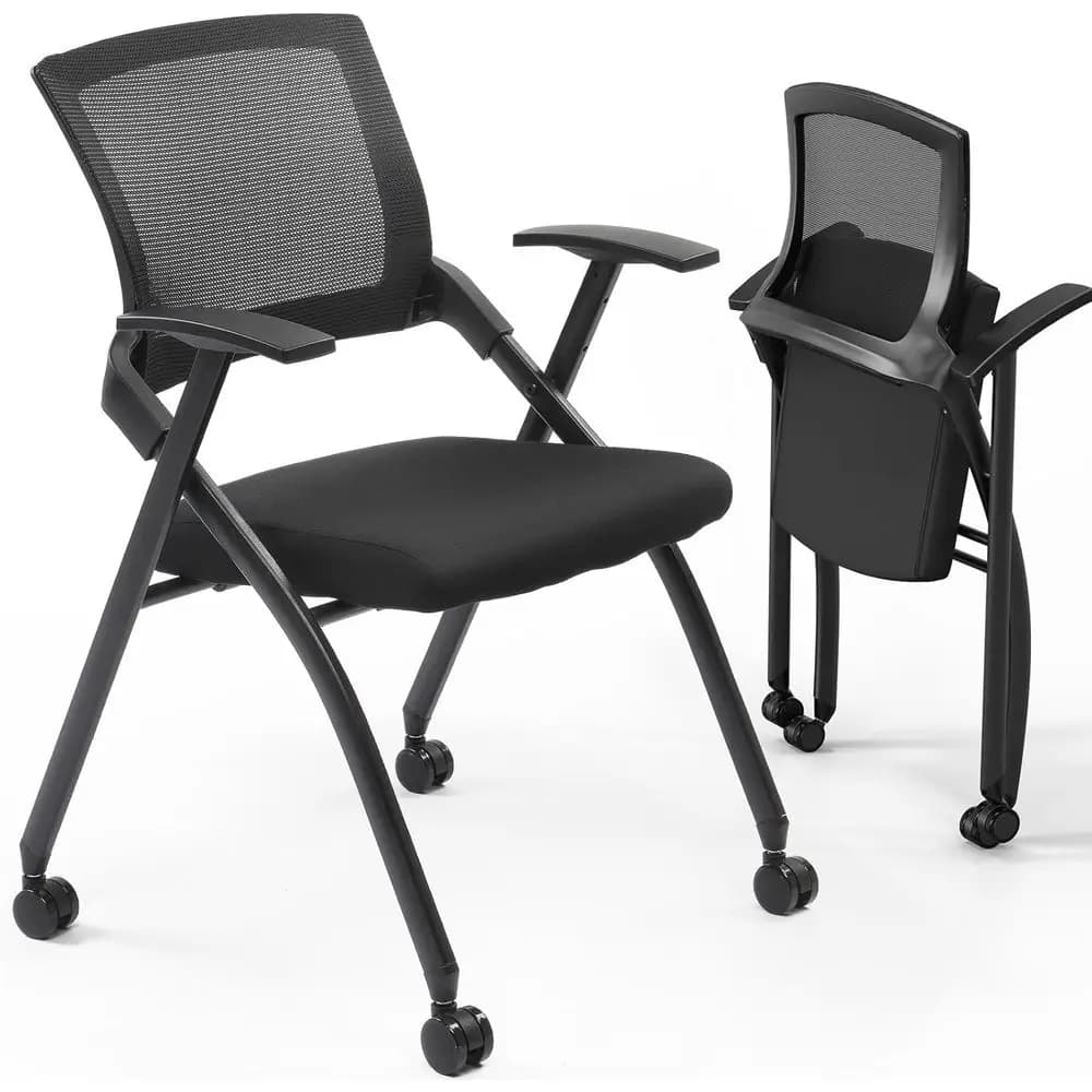 Ergonomic olding Oice Chair with Thick Cushion, Comortable oldable Oice Chair with Arms & Wheels or Oice Meetings, Conerence, Tr