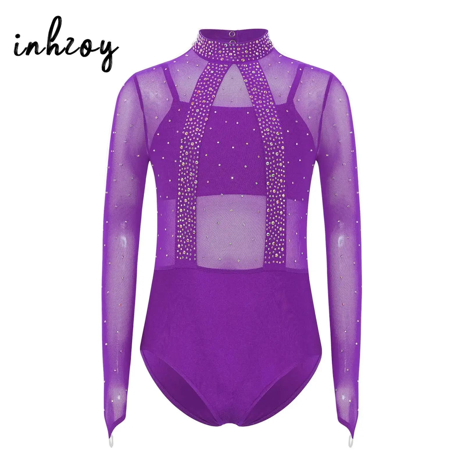 Bambini Ragazze Balletto Ginnastica Body Danza Performance Costume Sport Fitness Body Strass scintillanti Pattinaggio su ghiaccio