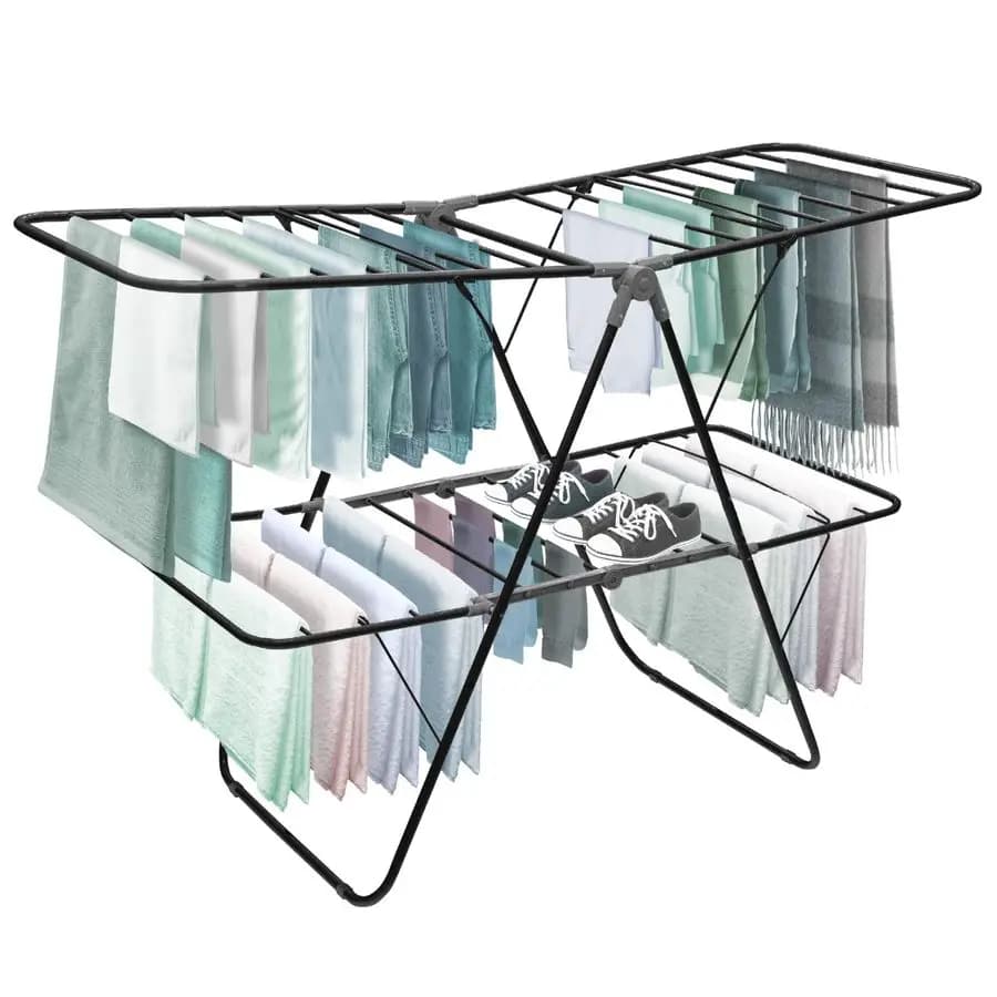 Foldable 2-Length Layers for Interior and Exterior, Folding Seat for Clothes or Shoes, Self-supporting Clothes
