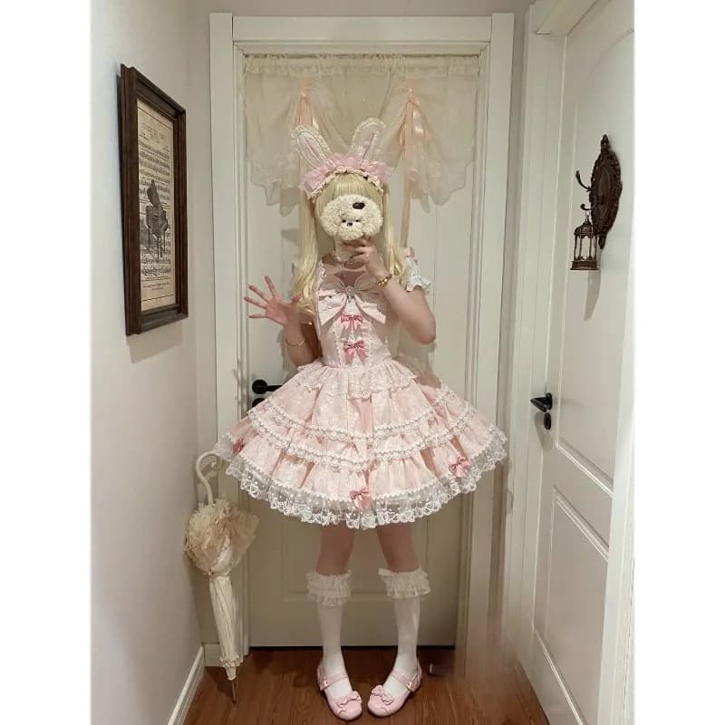 Nuovi Abiti Lolita Giapponesi Dolci con Fiocco e Pizzo, Vestito da Principessa JSK per Feste, Costume Estivo per Tea Party