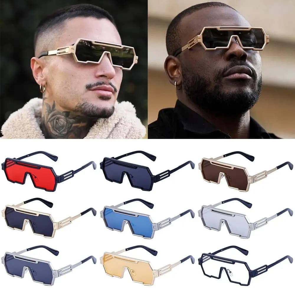 Fashion Metal Steampunk Sunglasses Punk Big Frame One-Piece Sun Glasses UV400 Protection Shades for Men
