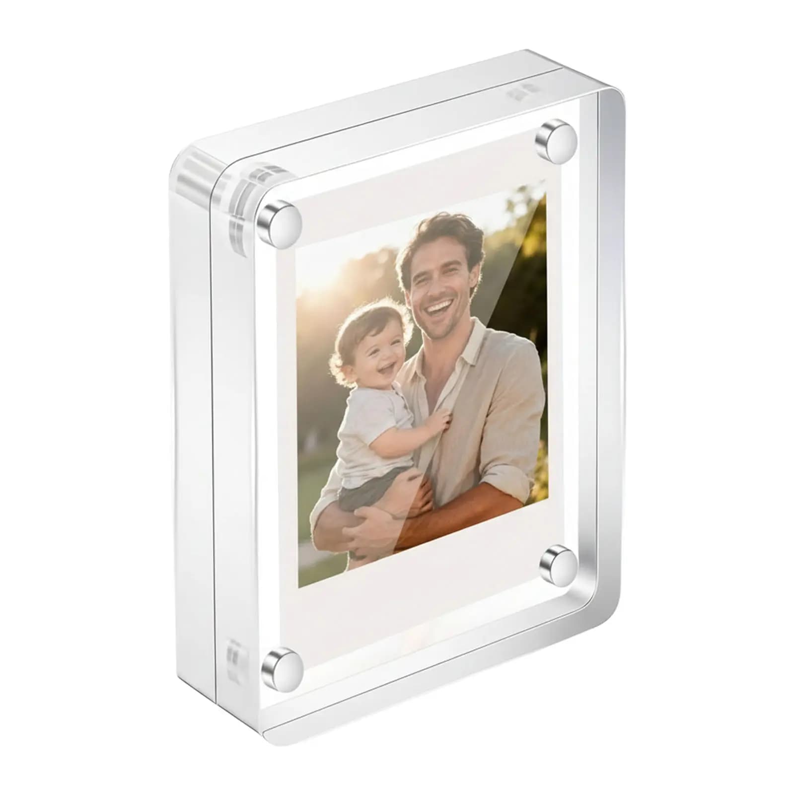 Acrylic Magnetic Photo Frame 2.5x3.5 Inch 10+10mm Thick Block Modern Minimalist Design