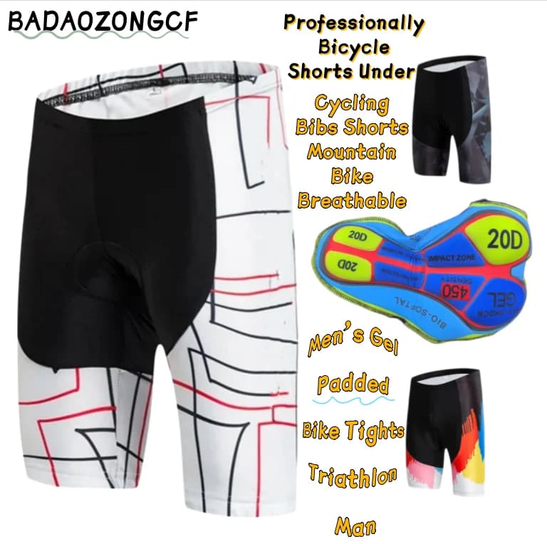 Professionally Bicycle Shorts Under Cycling Bibs Shorts Mountain Bike Breathable Men's Gel Padded Bike Tights Triathlon Man