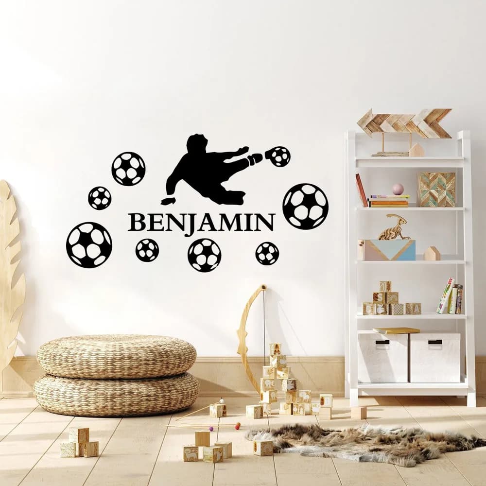 1pc fashion custom name guy playing football wall decal wall decal waterproof wall decoration bedroom decoration wall murals decoration