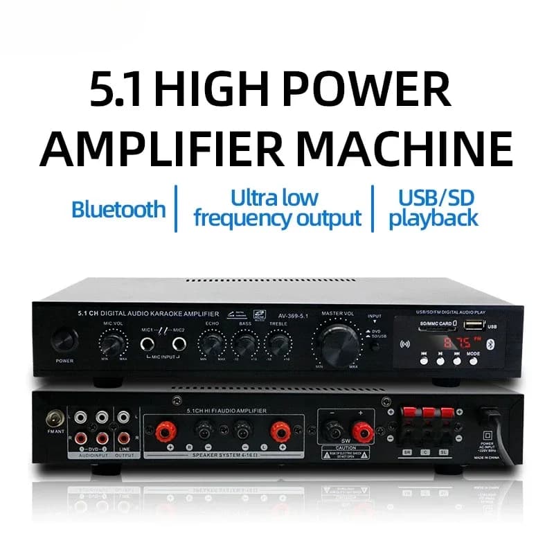 AV-369BT AMP per altoparlante audio Bluetooth 5.1, ricevitore amplificatore audio stereo, componenti del sistema audio stereo home theater a 6 canali